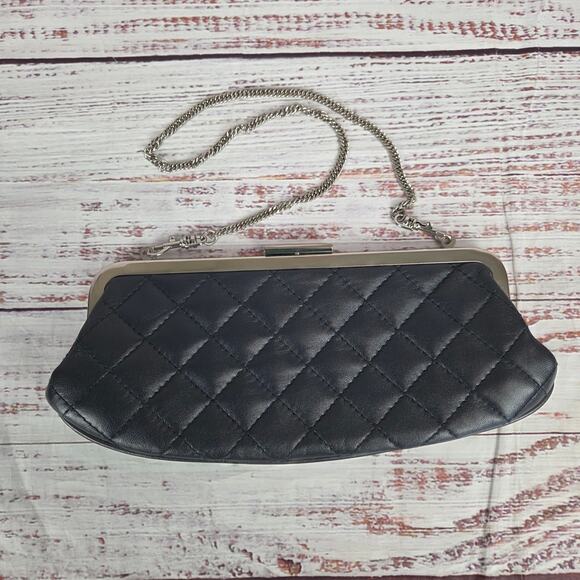 Gianni Bernini Navy Quilted Faux Leather Clutch Chain Strap Parisian Holiday Lux - Picture 2 of 7